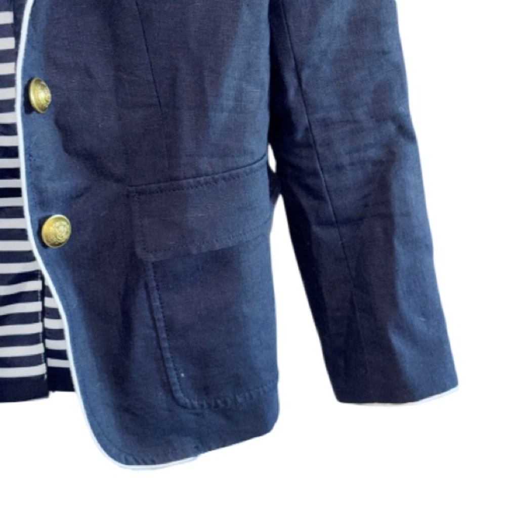J. Crew Rhodes Navy Blue Blazer 100% Linen Nautical Crest Gold Buttons Size 2 - Picture 5 of 14